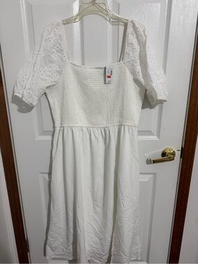 White Puff Sleeve Smocked Bodice Dress